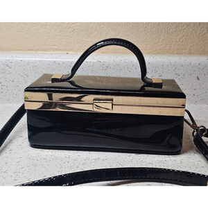 Black Patent Box Clutch Top Handle Bag – Gold Hardware